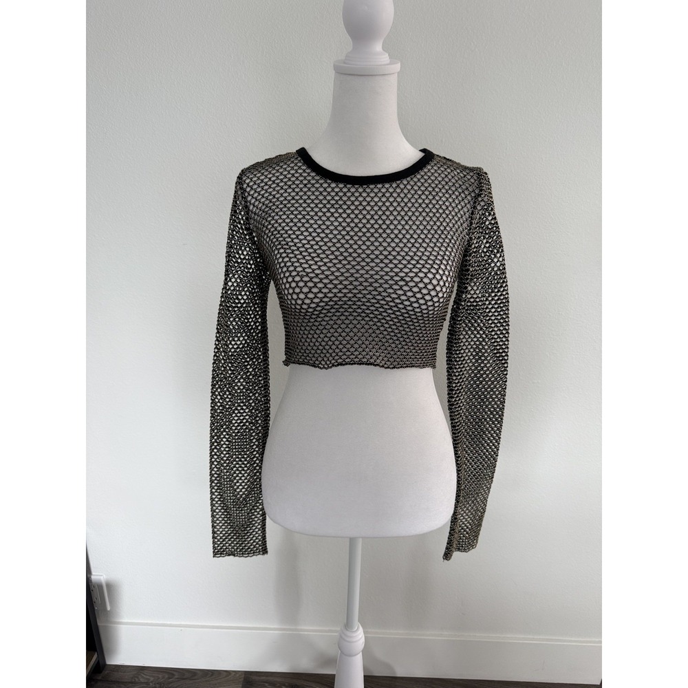 Women's Forever 21 Sheer Long Sleeve Festival Rave Crop Top Shirt Size S
